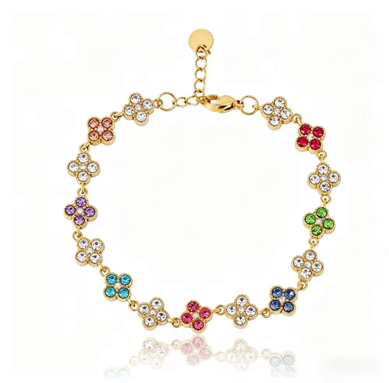 Bracciale Fiori di Zircone — Placcato Oro 18K