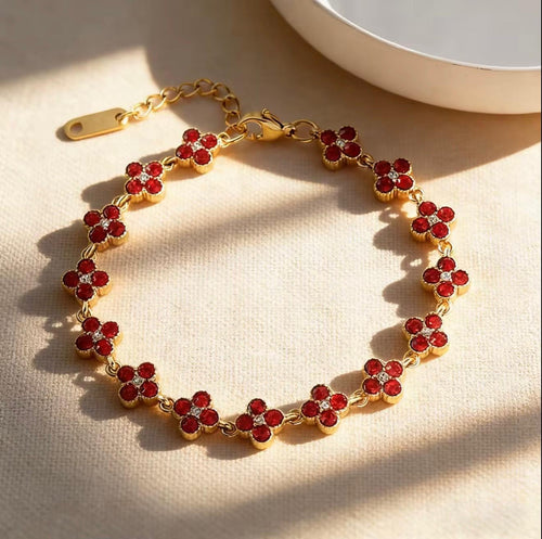 Bracciale Fiori di Zircone — Placcato Oro 18K