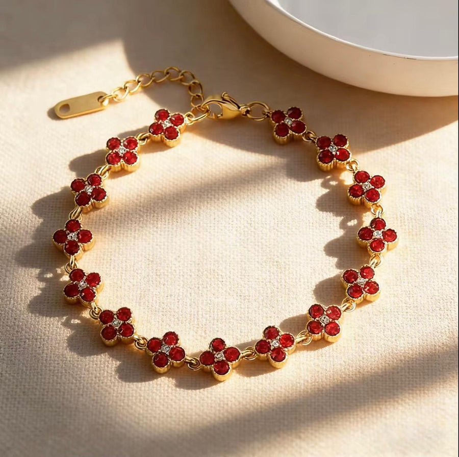 Bracciale Fiori di Zircone — Placcato Oro 18K