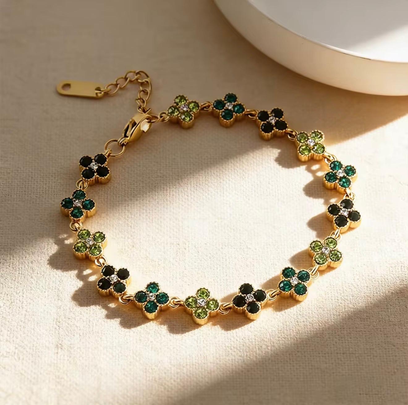 Bracciale Fiori di Zircone — Placcato Oro 18K